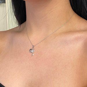 Piero Milano Natural Diamond Heart Lock & Key Necklace 18k White Gold 0.09cttw
